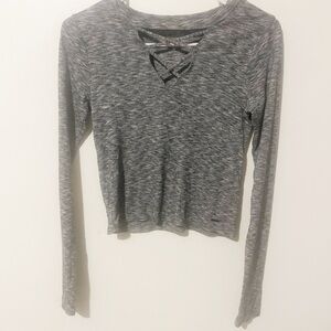 Hollister Gray Marble Must Have Collection Criss Cross Chest VNeck Long Sleeve